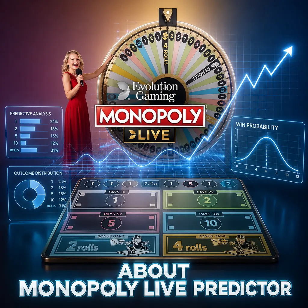 Monopoly Live Predictor app displaying probability scores for spin segments