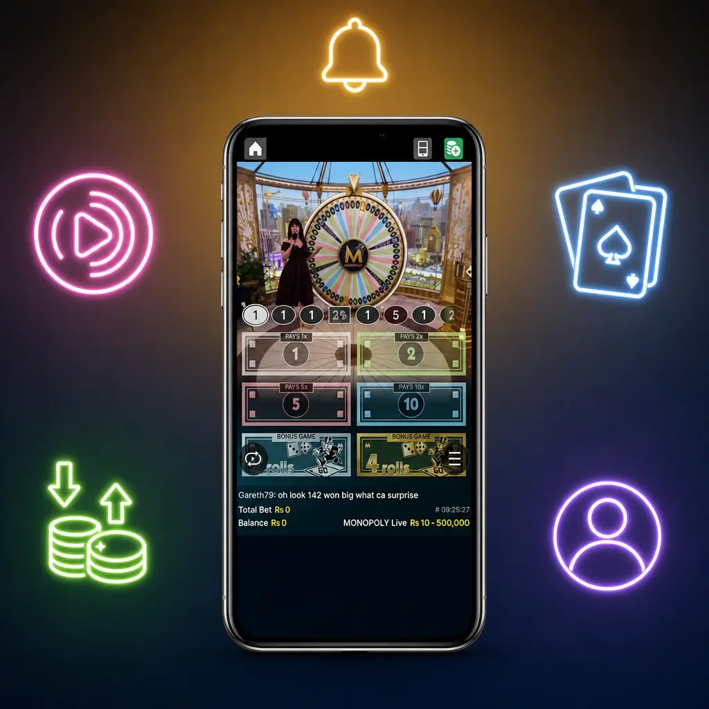 Player reviewing Monopoly Live signal alerts on a phone