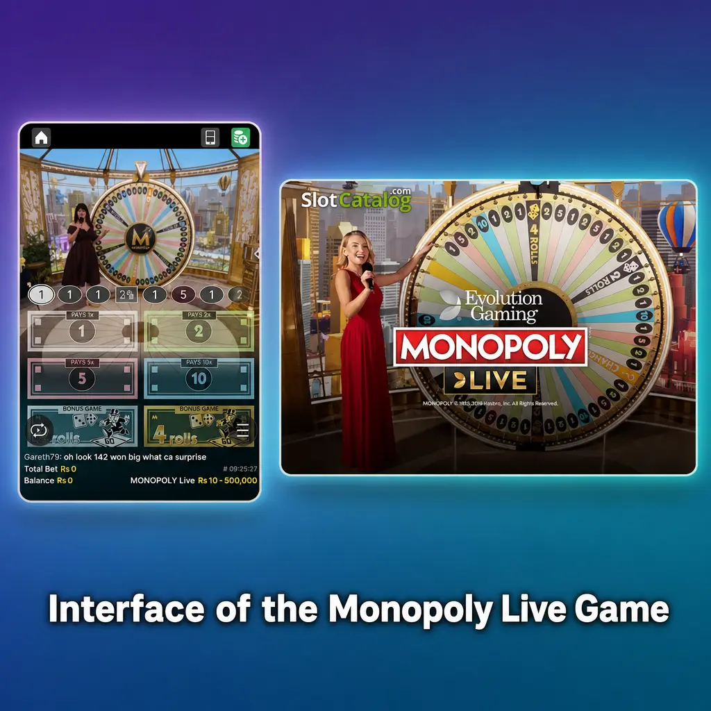 Monopoly Live game interface showing wheel, betting panel, and results rail