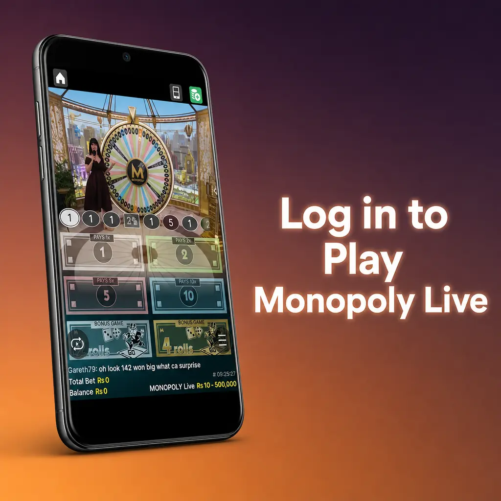 Monopoly Live login screen on desktop and mobile app